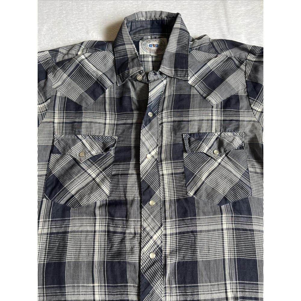 Vintage Anthony's Western Wear Men's Long Sleeve‎ Plaid Size 15 1/2 (32/33) Blue